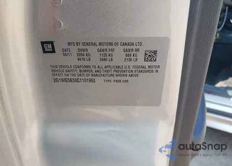 2012 Chevrolet Impala Lt из США, поврежденный, VIN 2G1WG5E33C1101962